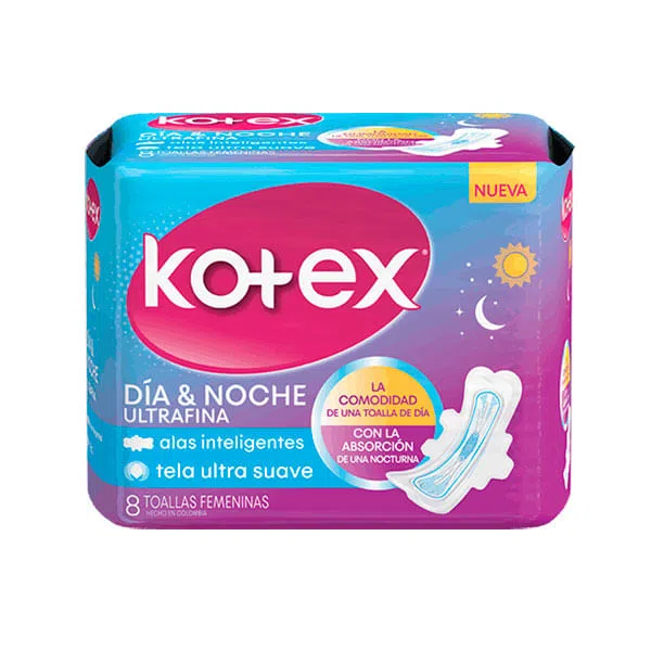 Toallas Femeninas Día y Noche Kotex 8 Unidades