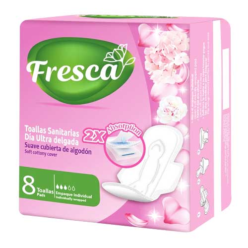 Toallas Sanitarias Algodón 2x Absorption Fresca 8 Unidades