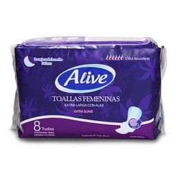 [7597257000066] Toallas Femeninas Noche Extra Suave Alive 8 Unidades