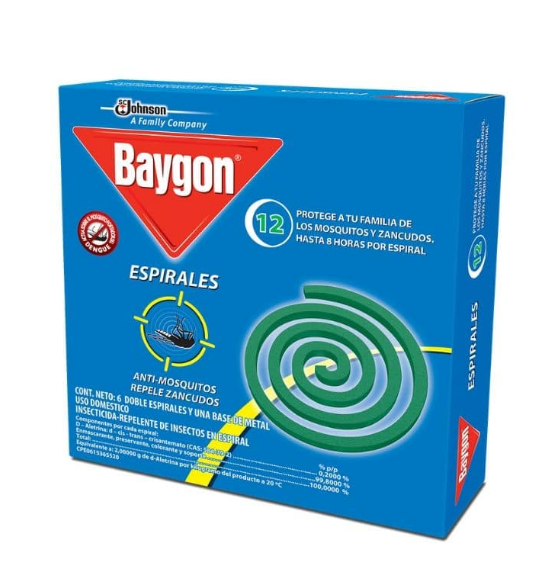 Baygon Anti-Mosquitos 12 horas Johnson 6 Doble Espirales y Base de Metal
