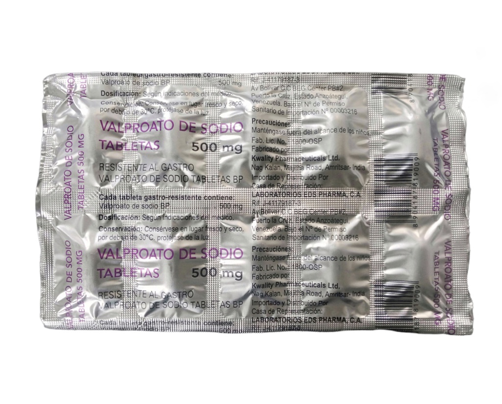 Valproato de Sodio 10 Tabletas x 500 mg (Blister)
