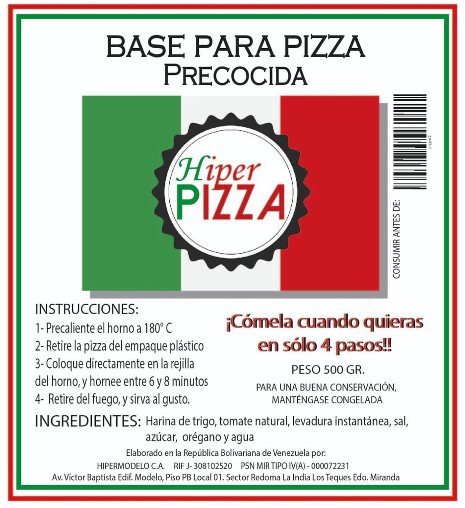Base para Pizza Precocida Hiper Pizza 500gr