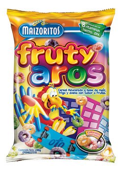 Cereal a base de Maíz Trigo y Avena Fruty Aros Maizoritos 240 gr