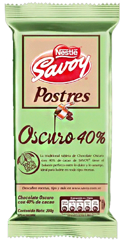 Chocolate oscuro 40% Postres Savoy Nestle 200 g